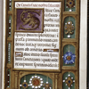 Opening of main text, border design of pendant jewels, beads, and a pearl-encrusted jewel with the symbols of the Passion