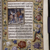 Text with miniature of the Flagellation of Christ; border with strewn flowers, strawberries and insects