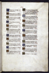 Opening of table of contents, 2-line initials, rubrics