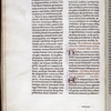 Page of text with rubrics, initials with penwork, catchword