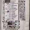Opening page of calendar, with border design and miniature. Written in French. Initials