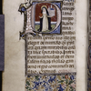 Historiated initial of Catherine of Siena, partial border, rubrics
