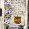 Text with coat of arms, miniature, and border design