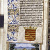 Text with coat of arms, miniature, and border design