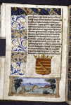 Text with coat of arms, miniature, and border design