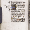 Page of text with initial (sprouting vines into border), rubrics, placemarkers, catchword