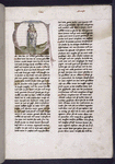 Opening of text with large historiated initial on gold field, rubric, placemarkers