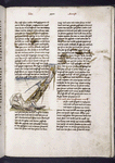 Text with rubric, placemarker, space left for initials, and miniature of Jacob and his dream of the Angels ascending a ladder into heaven