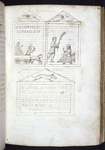 Architectural drawings showing humans and animals; inscriptions