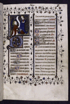 Opening of text (added late 14th century, according to Delisle) with miniature, initials, border design, rubrics.