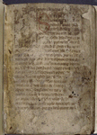 Opening of main text with 4-line red initial and small miniature (portrait of John)