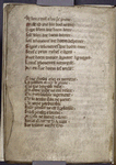 Text in Anglo-Norman verse added at the end of the Apocalypse; different hand?  Red daubs as placemarkers