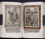 2 images (55v: Virgin and Child seated in a rose; 56: Female saint with children in garden), placemarkers, underlining