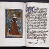 St. Catherine of Alexandria miniature, large blue and red initial, placemarkers, underlining, border design