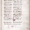 Page of text and music, rubric, initial with penwork and penwork drawings of animal and grotesque