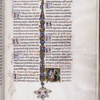 Historiated miniature of Virgin and Child, plus woman in attire of Augustinian nun.  Gold and painted border design, initials, rubrics, placemarkers