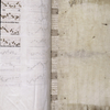 Strips of vellum beneath back pasteboard.  In Greek?