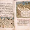 Text with two illustrations, rubrics, space left for initial, and catchword