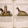 Text, rubrics, spaces left for initials, and two drawings of exotic animals -- an elephant and a giraffe
