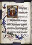 Historiated initial (God holding the crucified Christ), floral border, rubrics, initials, placemarkers