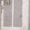 Opening of second text. Histoirated initial of the author as a teacher reading from his open book, with ruling pattern clearly visible