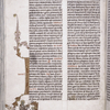 Large initial with drawing in border of God the Father, Adam and Eve