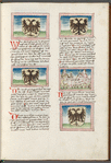 Text with initials, placemarkers, and miniatures of coats of arms