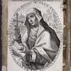 Print of St. Brigit of Sweden, by Crispin de Passe, pasted into inside front cover