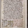 Present first leaf of text; rejection of Joachim's gift in the temple, and Joachim with his flock in the countryside; ownership stamp "E.H." surmounted by a crown