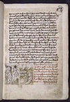 Present first leaf of text; rejection of Joachim's gift in the temple, and Joachim with his flock in the countryside; ownership stamp "E.H." surmounted by a crown