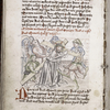 Christ carrying cross on the road to Calvary, rubric, initial, placemarker