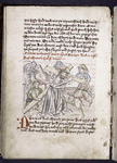 Christ carrying cross on the road to Calvary, rubric, initial, placemarker