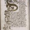 Initial S formed a a female-headed snake, offering the apple to Eve, with Adam below; in the leaves of the decoration in the upper border, allegories of the 7 deadly sins, partially cropped