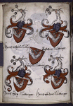 Multiple coats of arms, with texts