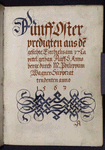 Opening of text -- title page. Rubric, blue initial, border design. Dated 1563, at Annaberg. Quire signature in lower border
