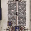 Page of text with initials, rubric, floreate border, small miniature of an altar boy, holding a book and ringing a bell (Ps. Exultate deo); catchword