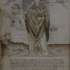 Cleric holding the papal tiara, watched by a human-headed beast who wears a crown