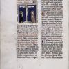 Page of text with initials, rubrics, placemarkers, and miniature of the crucifixion.