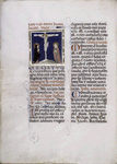 Page of text with initials, rubrics, placemarkers, and miniature of the crucifixion.