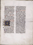 Page of text with initials, rubrics, placemarkers, historiated initial showing Eucharist.