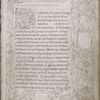 Opening of text with initial and full border including an angel and coats of arms; unfinished.