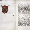 One coat of arms faced by full page of text