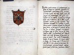 One coat of arms faced by full page of text