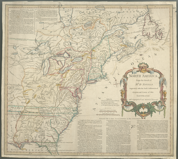 North America from the French of Mr. D'Anville : improved with the back settlements of Virginia and course of Ohio  1755