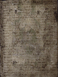 Opening of notes, in note hand.  Text obscured by smudging and darkening