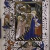 Miniature of Annunciation, on gold background, with full floreate border with figures of angels.