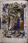 Miniature of Annunciation, on gold background, with full floreate border with figures of angels.