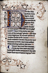 Opening of main text with large puzzle initial, elaborate penwork, small initials, rubrics, placemarkers, in hand 1.