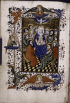 Miniature of the Pentecost; full floreate border with figures of angels.