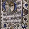 Opening of text in hand 2, historiated initial (Christ in Limbo), border design, initials, rubrics, placemarkers.